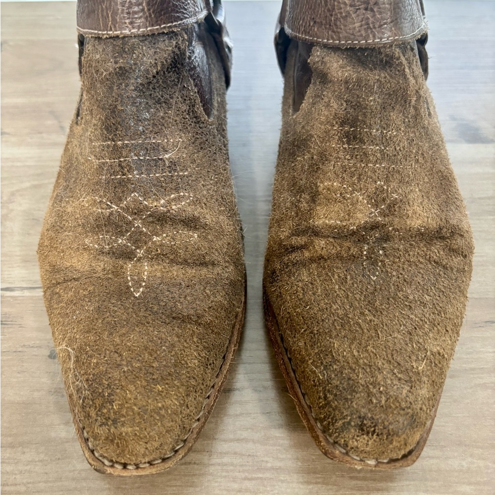 Bed Stu “Canada” Brown Suede & Leather Harness Western Style Ankle Boots - Picture 11 of 16